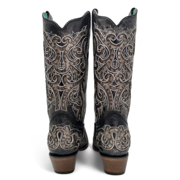 Corral Women's Size 7 Black Studded Silver Inlay Snip Toe Western Boots Z5174 - Picture 13 of 16